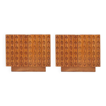 Contemporary Pair of Italian Sideboards Made of Solid Wood and Travertine