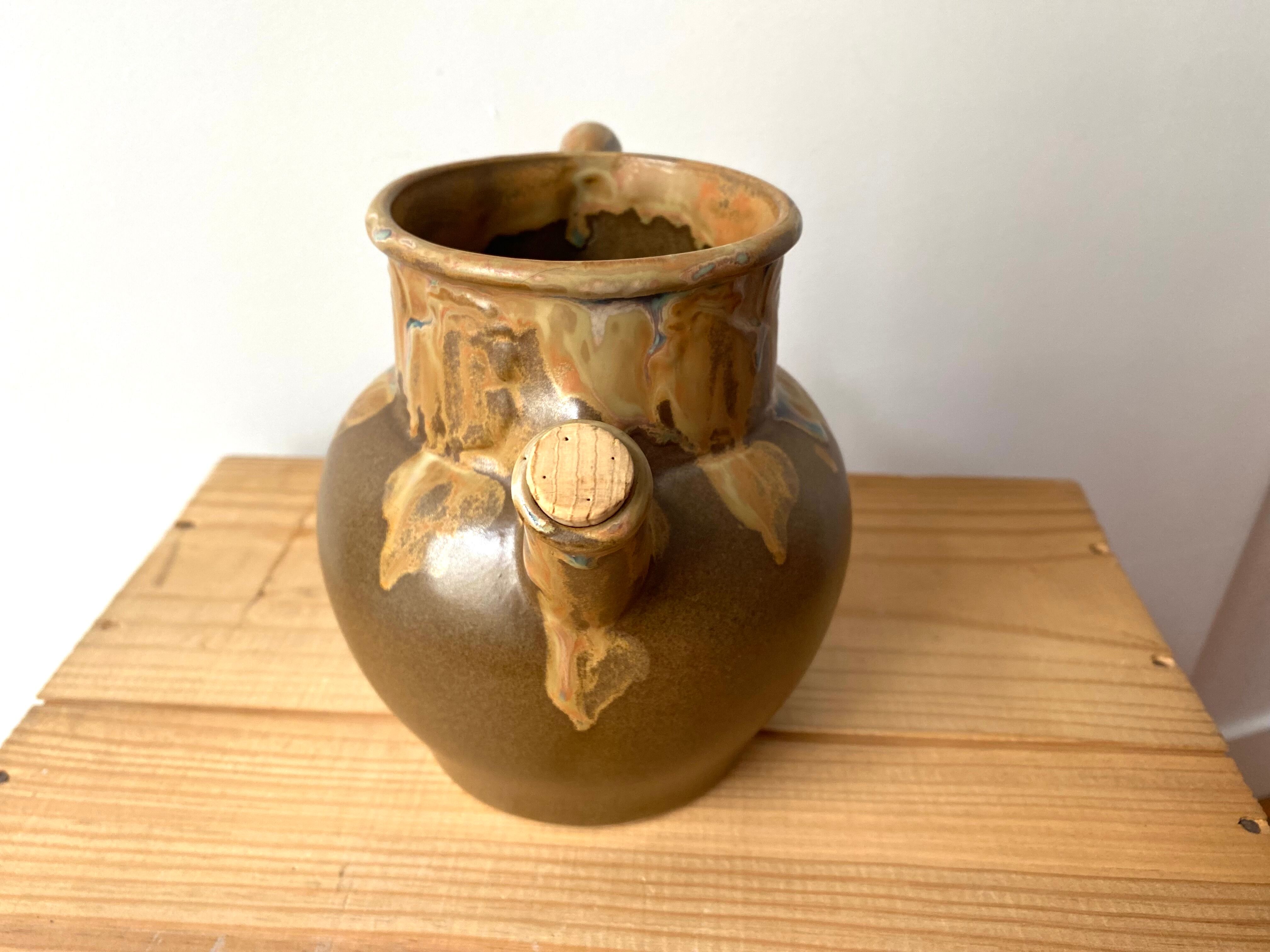 Pichet carafe en grès Denbac coqs années 30 vintage