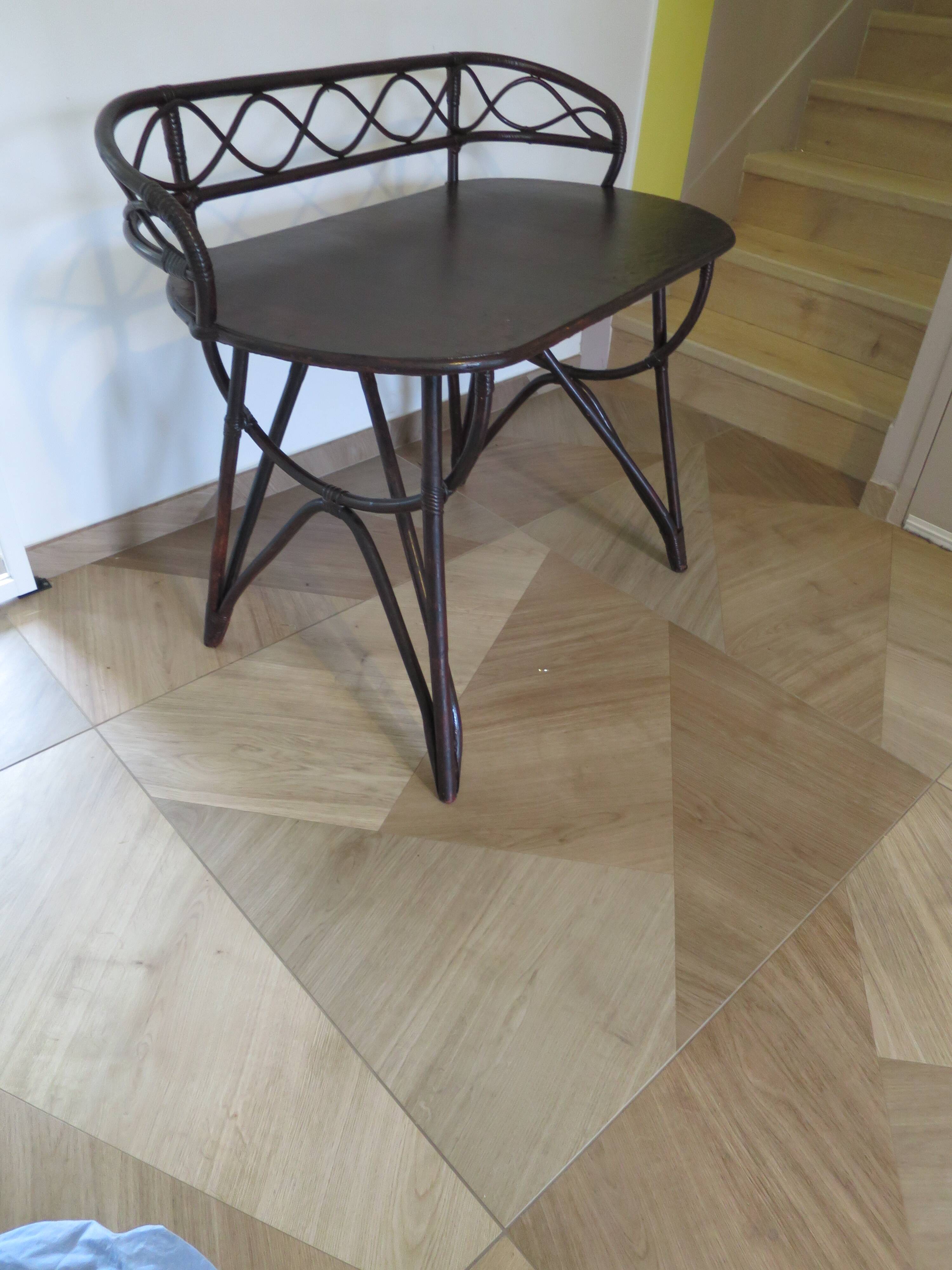 Vintage children's desk console bamboo rattan curved wood Thonet style 80s dark mahogany