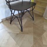 Vintage children's desk console bamboo rattan curved wood Thonet style 80s dark mahogany