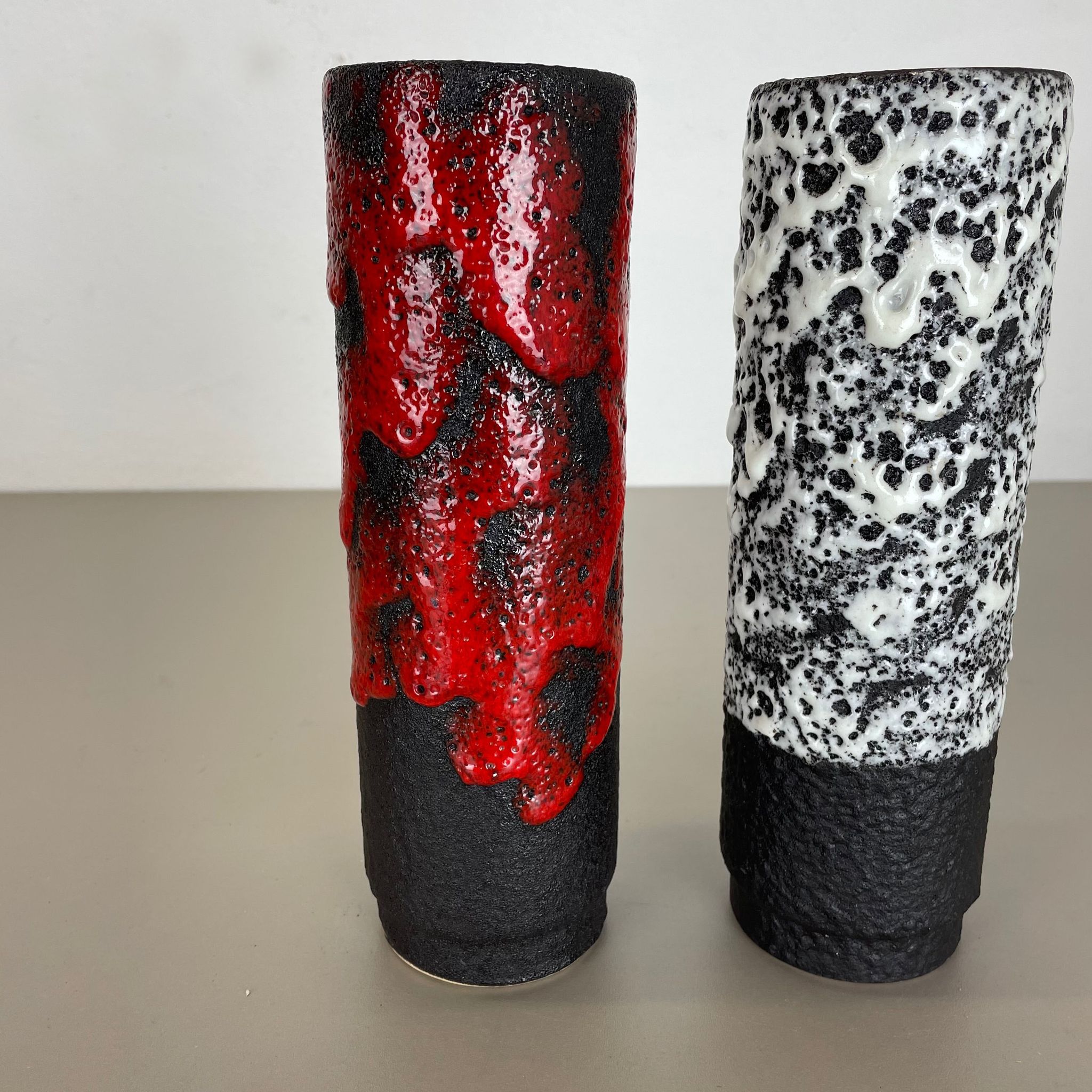 Set of Two Pottery Fat Lava Vases "Black-red-white" by Jopeko, Germany, 1970s