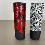 Set of Two Pottery Fat Lava Vases "Black-red-white" by Jopeko, Germany, 1970s