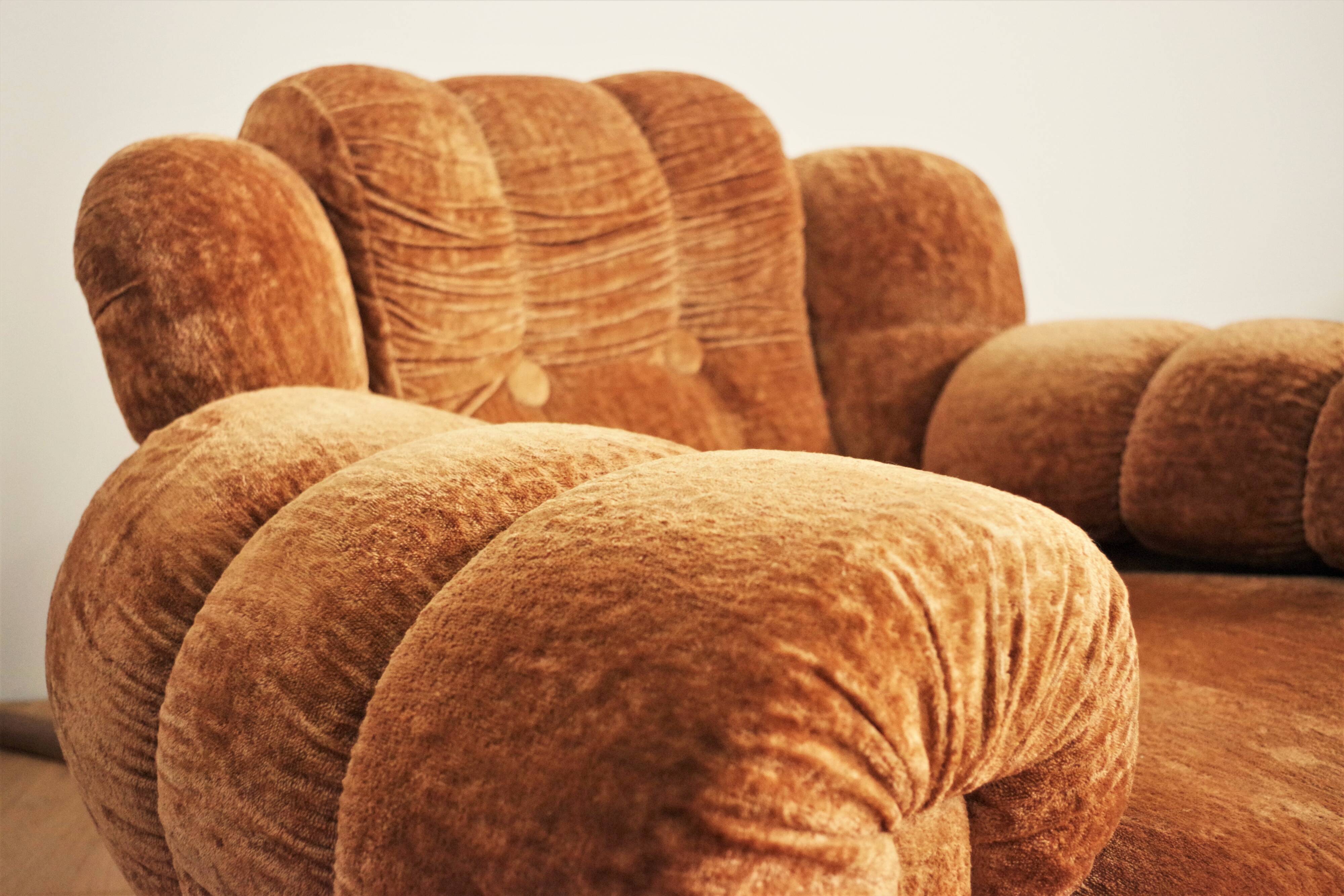 Velvet armchairs and sofa, 1970s, set of 3