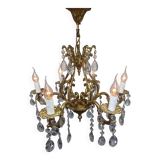 6-light bronze and crystal cage chandelier