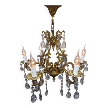 6-light bronze and crystal cage chandelier
