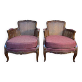 Pair of Louis XV style armchairs - bergères in canework