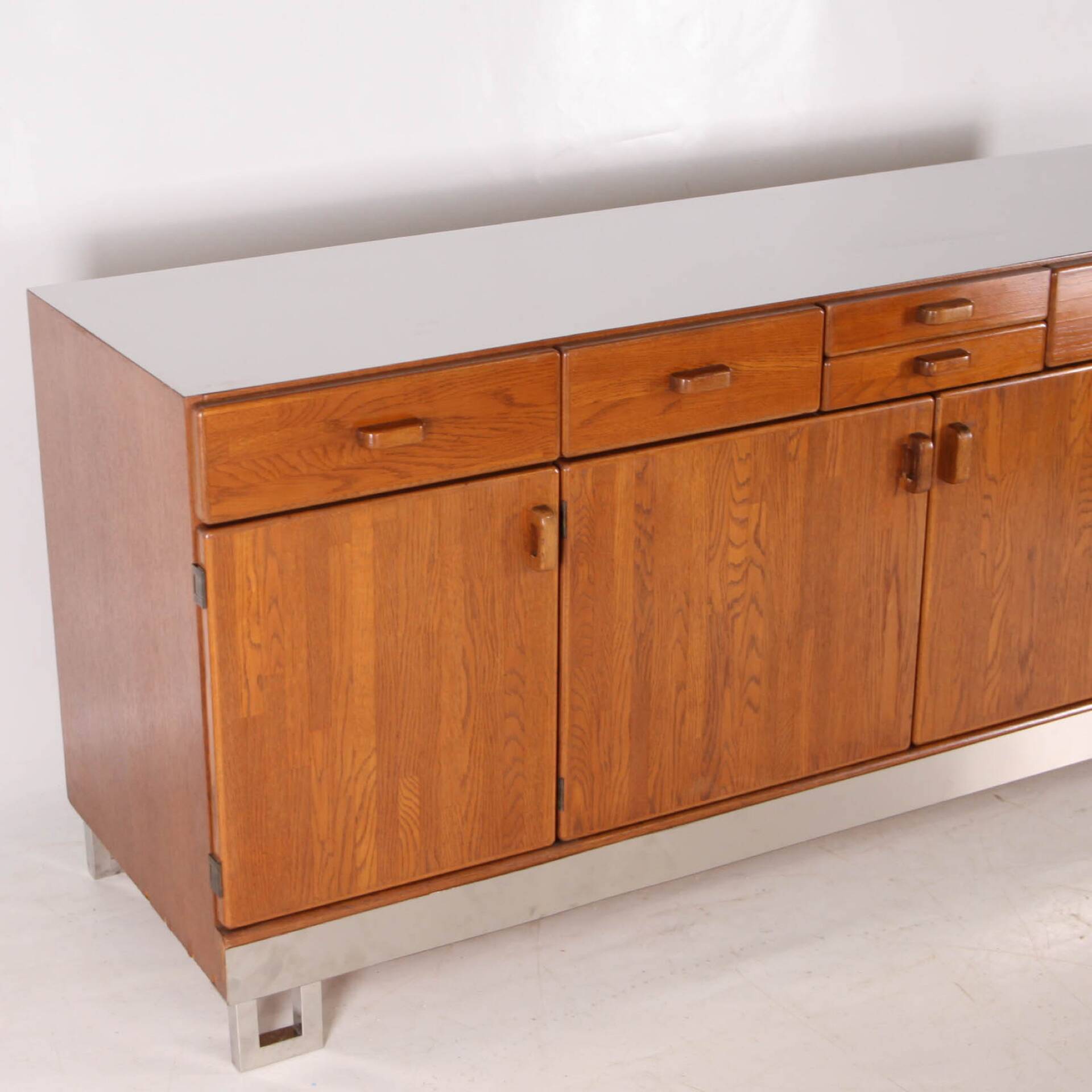 Oak and brushed metal sideboard