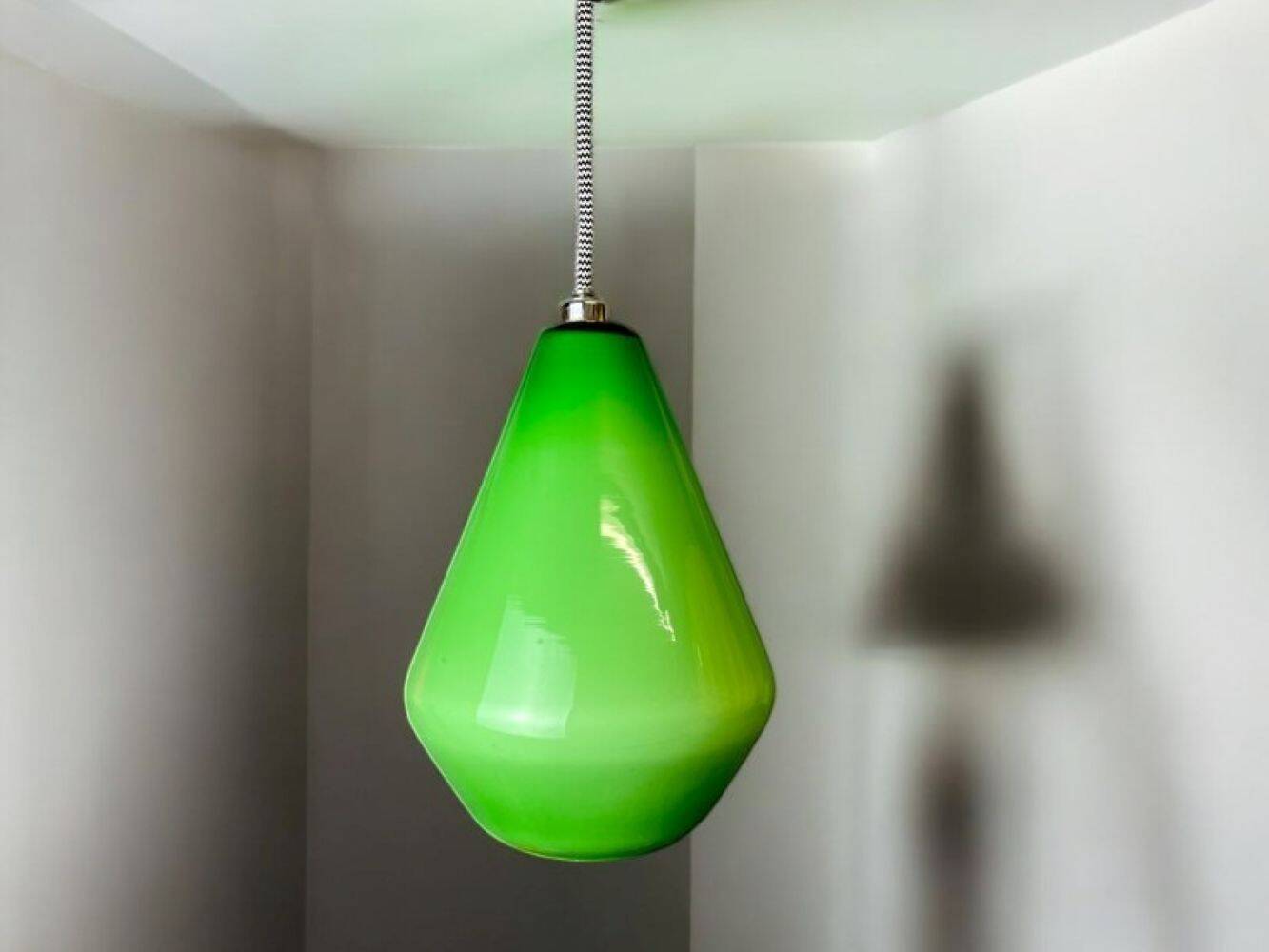 Green opaline tear drop shaped hanging lamp light