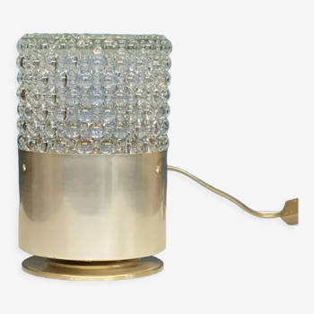 Lampe de table bureau aluminium doré et verre bullé seventies design minimaliste vintage