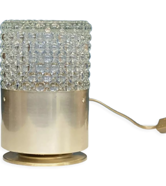 Lampe de table bureau aluminium doré et verre bullé seventies design minimaliste vintage