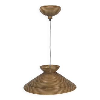 Pencil Split Reed Rattan Bamboo Pendant Lamp, Italy 1970s