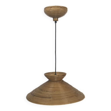 Pencil Split Reed Rattan Bamboo Pendant Lamp, Italy 1970s