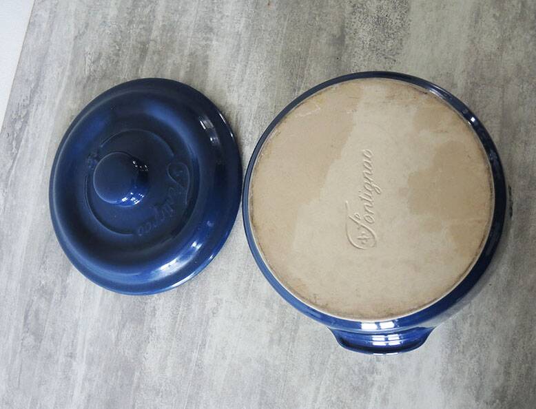 Old fontignac blue ceramic casserole