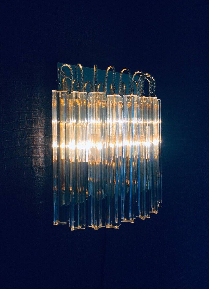 Hollywood Regency Style Glass & Brass Wall Lamp from Massive, Italy, 1980s