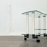 Postmodern Italian bar cart in glass and metal by Metalnova, 1980s.