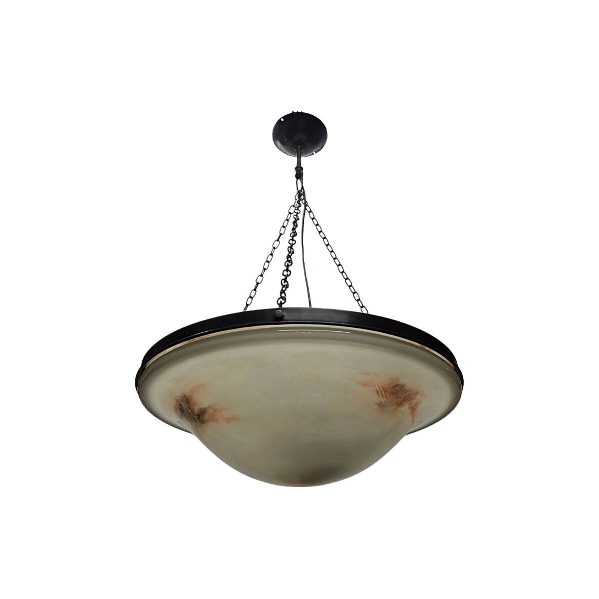 Glass Bowl Pendant Lamp With Marble Motif, 1950s