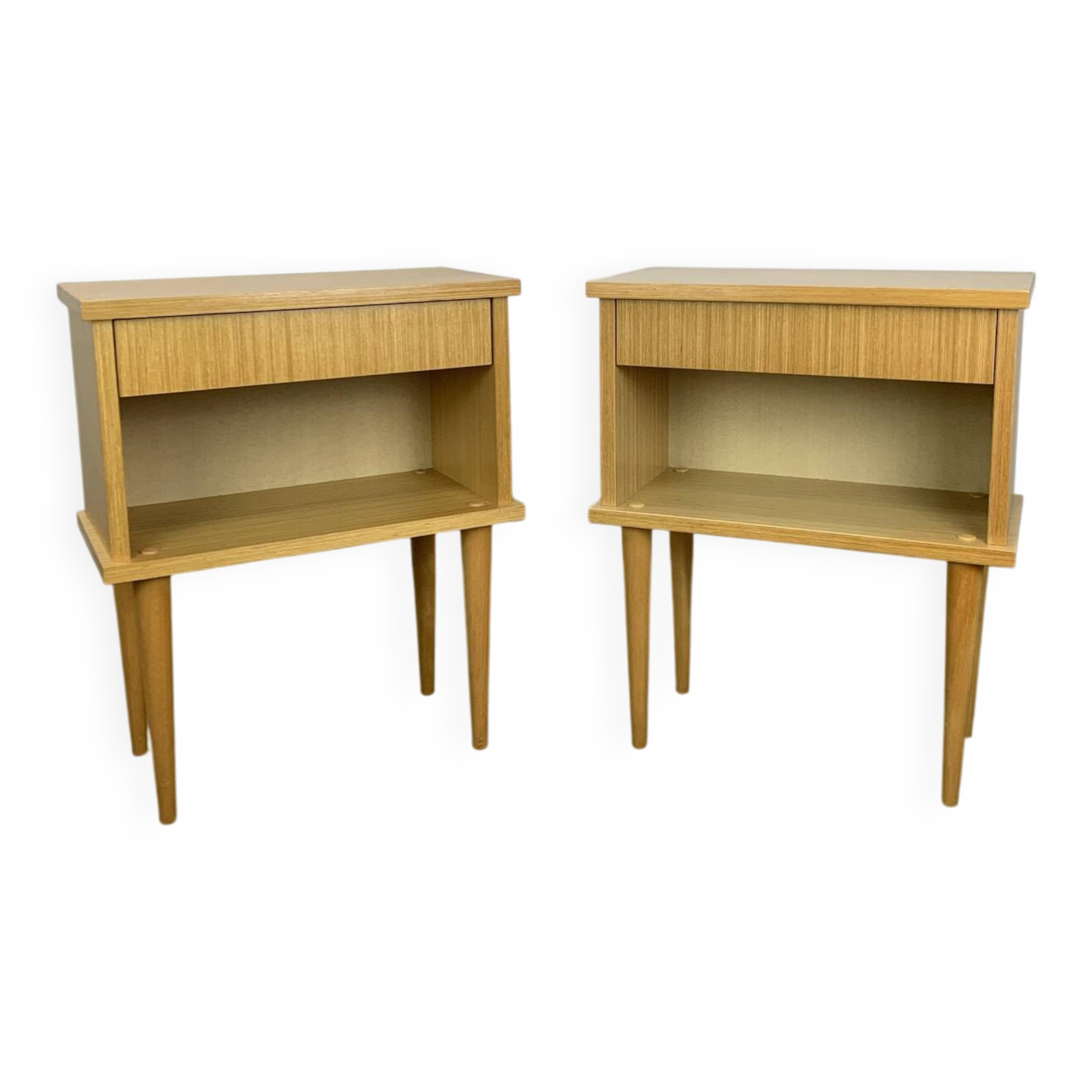 Paire de tables de chevet vintage années 60, bois blond