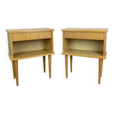 Paire de tables de chevet vintage années 60, bois blond