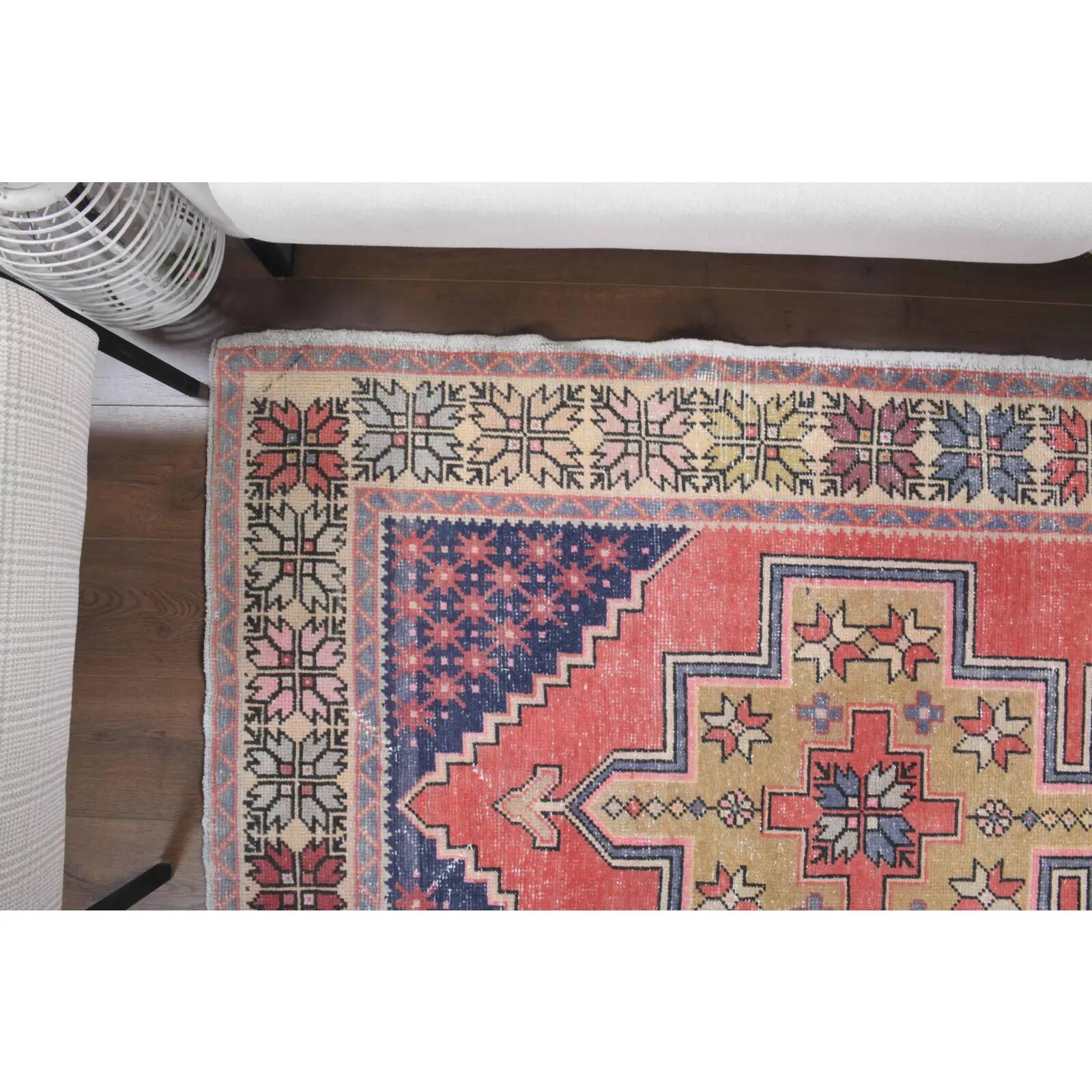 Vintage Turkish Oushak handmade wool cotton pink area rug 131x253