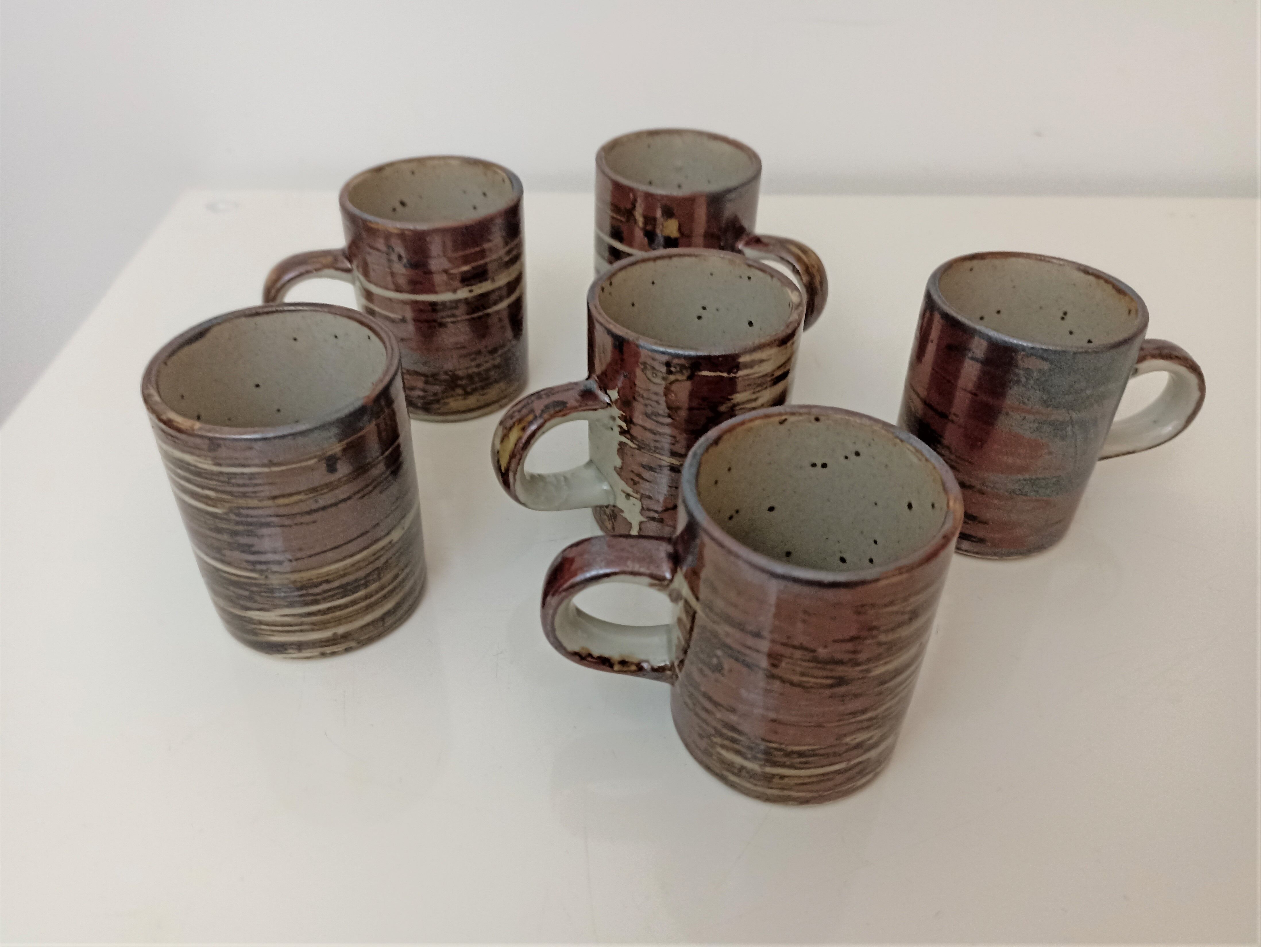 6 coffee cups in vintage stoneware 70s
