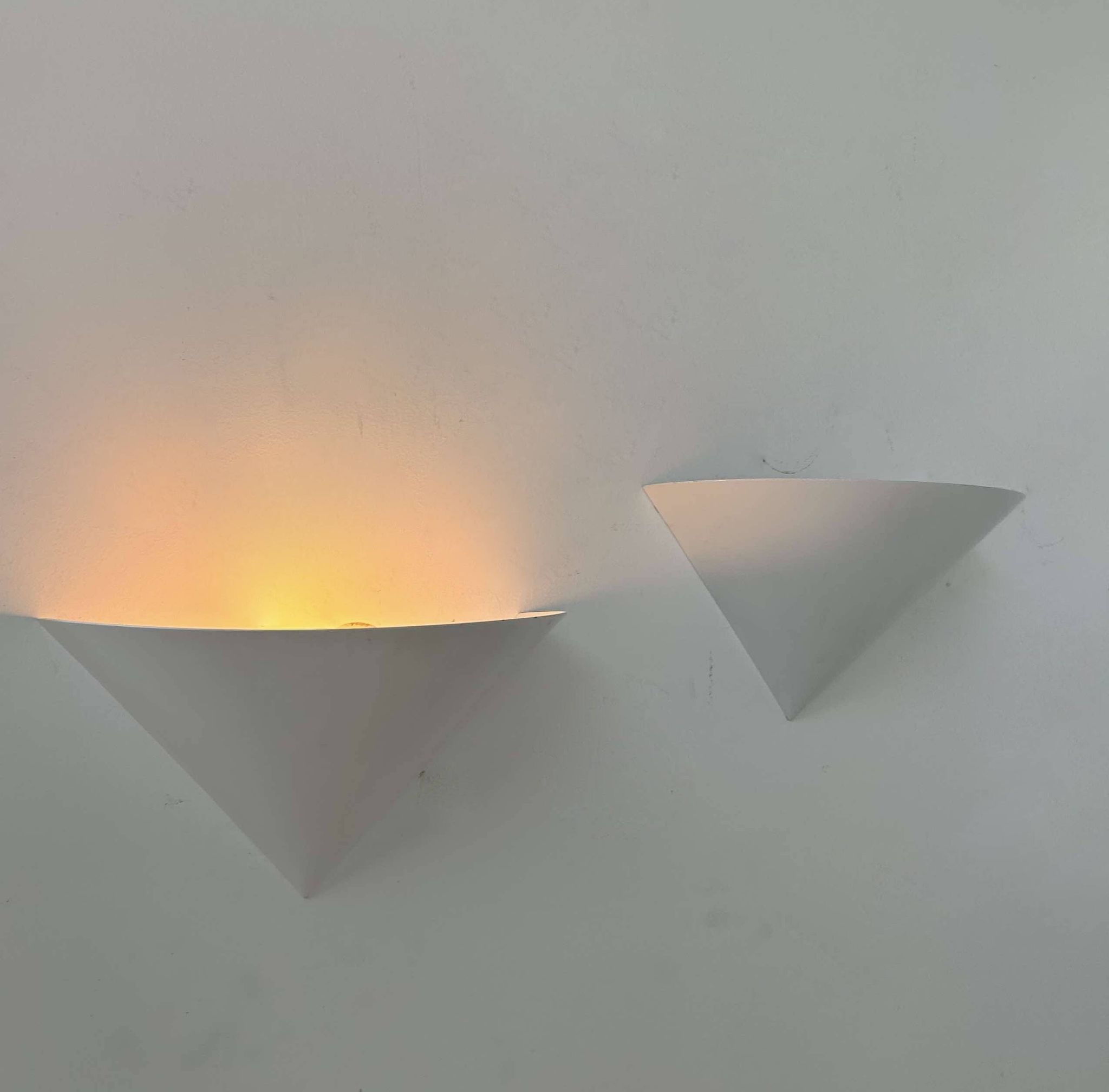 Pair of vintage wall lights, white metal, France 1970