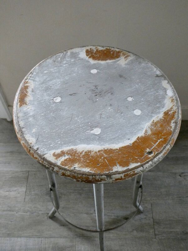 Tabouret haut en bois et métal, années 60