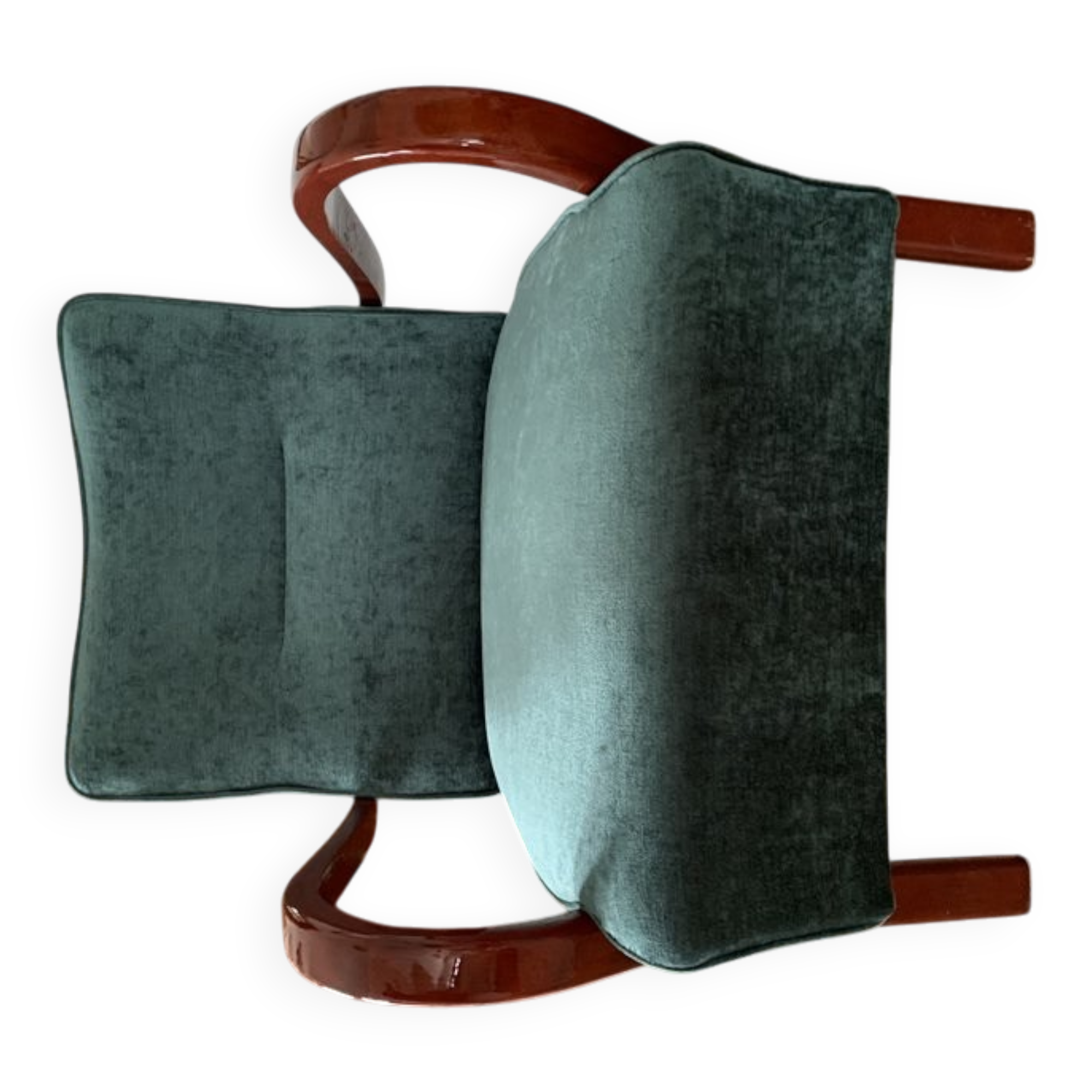 Art Deco green armchair in fabric and wood, 1920s, restored and reupholstered.