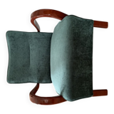 Art Deco green armchair in fabric and wood, 1920s, restored and reupholstered.