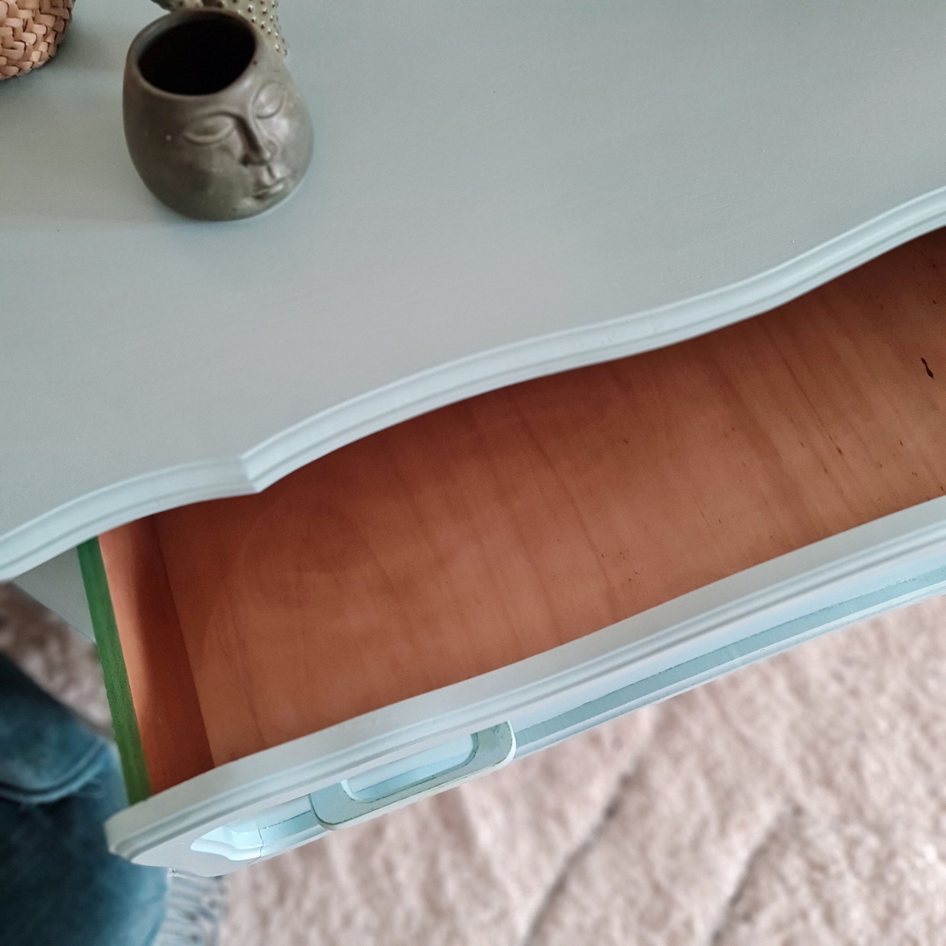 Antique chest of drawers in light blue wood