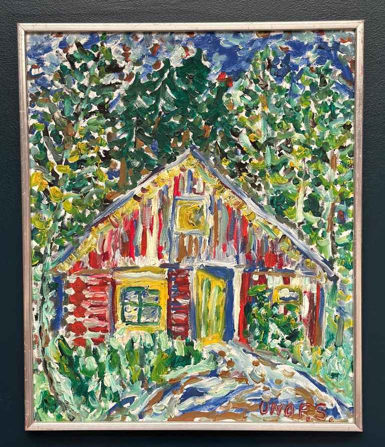 Original Swedish Oil On Canvas – “Red Hut” By Uno F. Svensson – Vintage & Framed – 68 × 57 Cm (26.8" × 22.4")