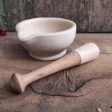 Vintage English ceramic and wooden mortar and pestle set