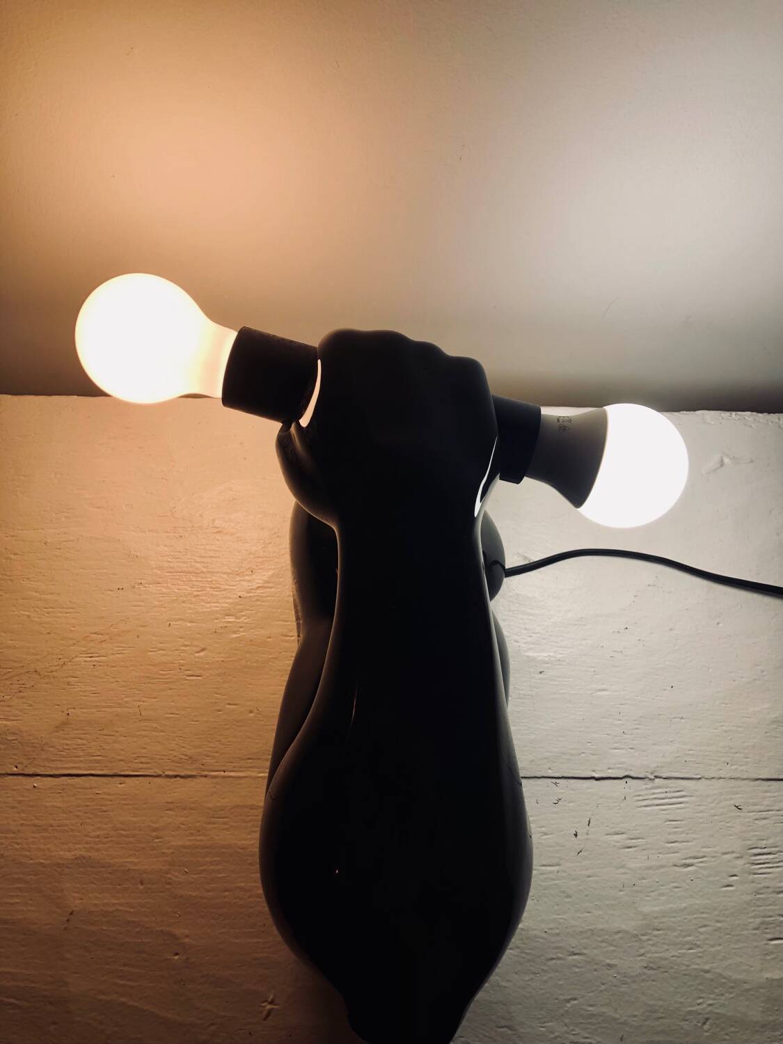 Vintage ceramic dumbbell lamp by JC Peiré