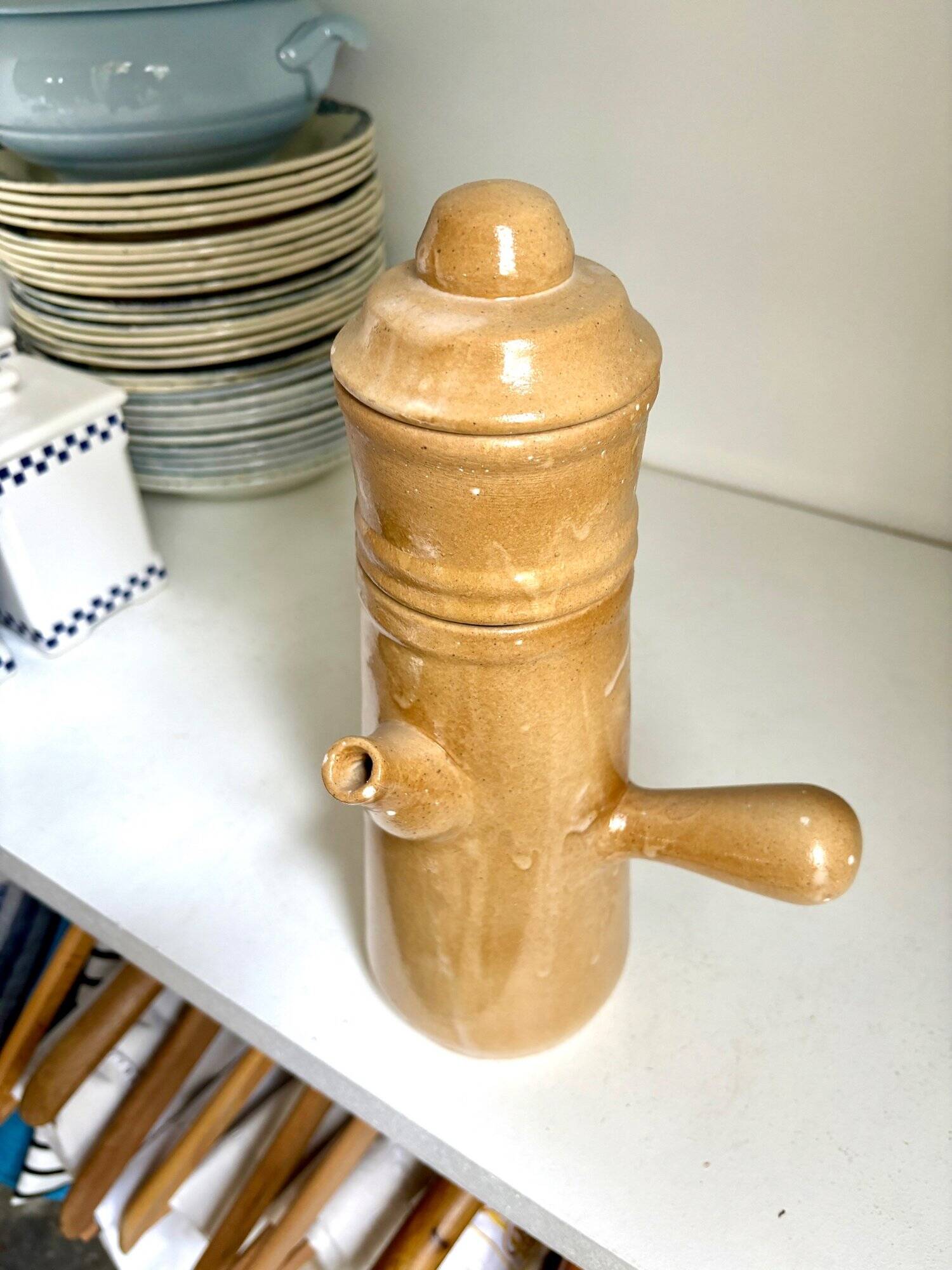 Beige enameled stoneware teapot