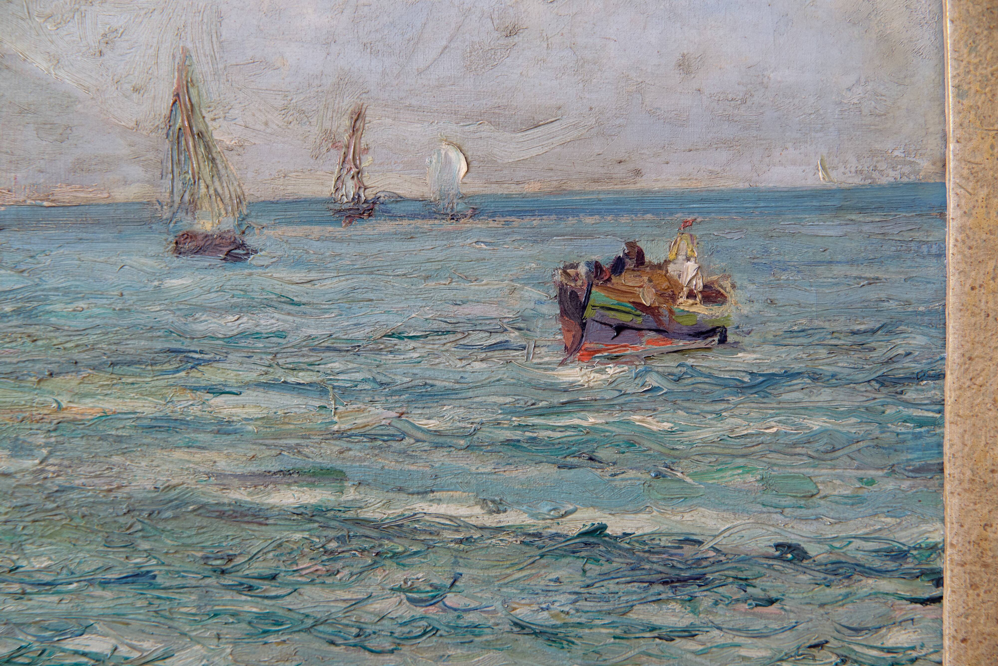 Quais et bateaux ugo pratella (1890-1978) huile sur toile