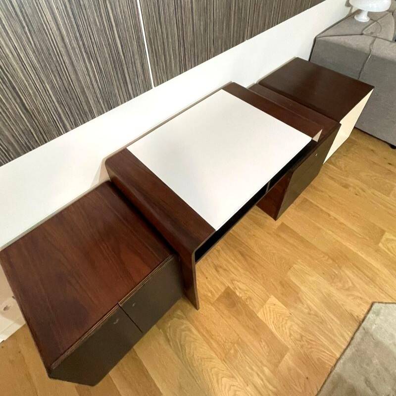 Space Age vintage desk from the 1970s in wood and black.