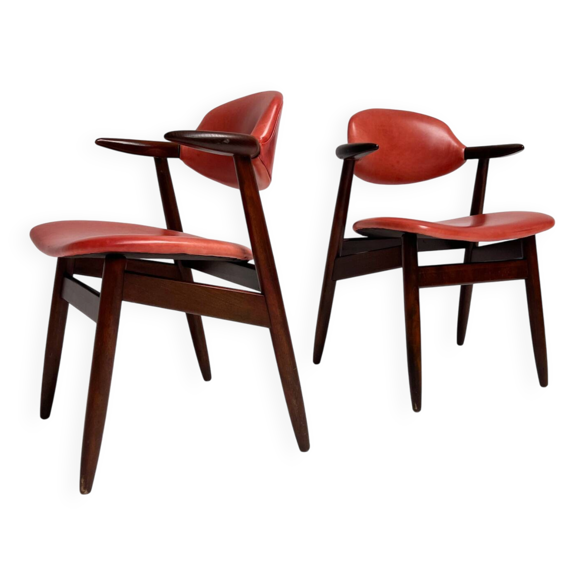 Red colored leather cowhorn chair, 1970s