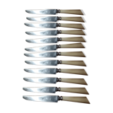 Box 12 old cheese knife 19th blade steel virole silver handle horn