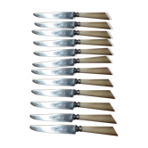 Coffret 12 ancien couteau à fromage XIXe lame acier virole argenté manche corne