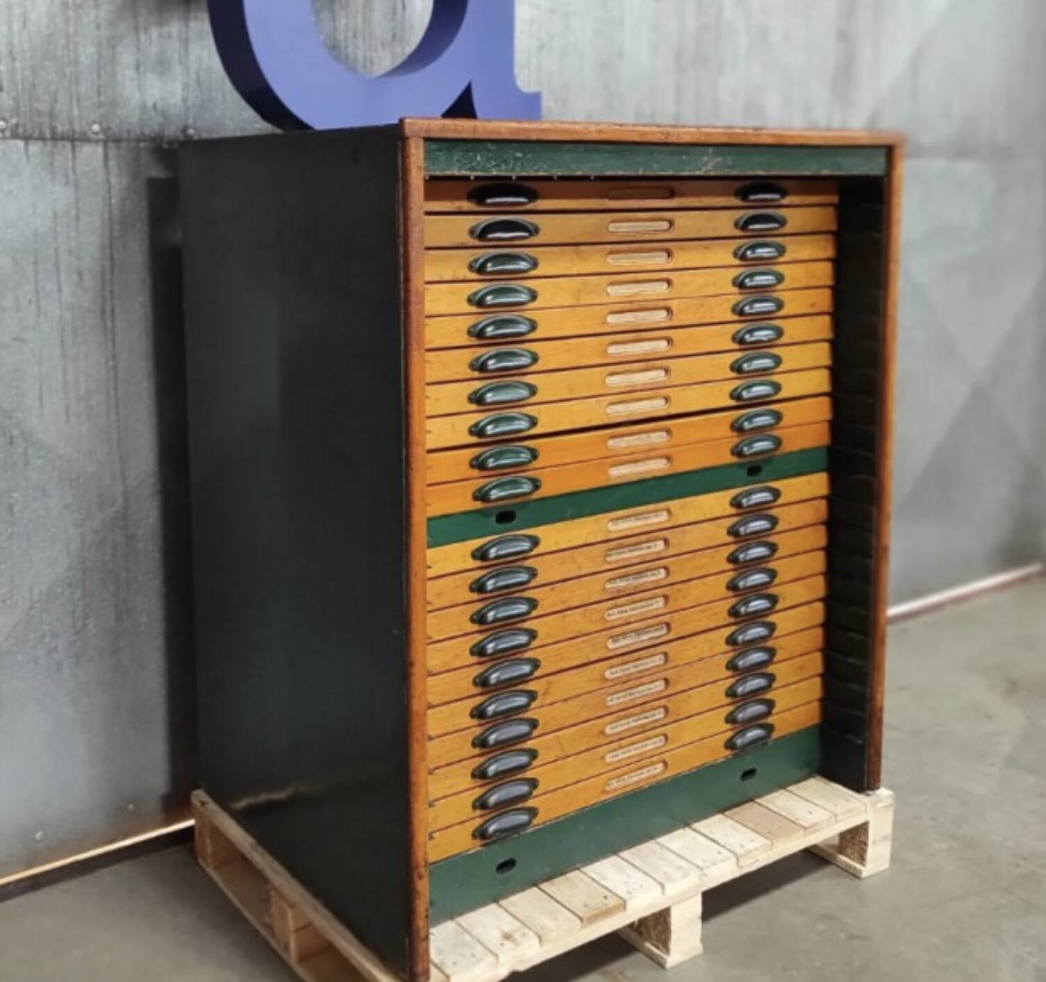 Vintage Printer’s Type Cabinet | Industrial Storage | Original Lead Letters