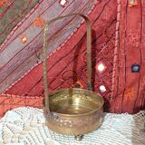 Basket planter with handle, gilded embossed copper mid 20th century