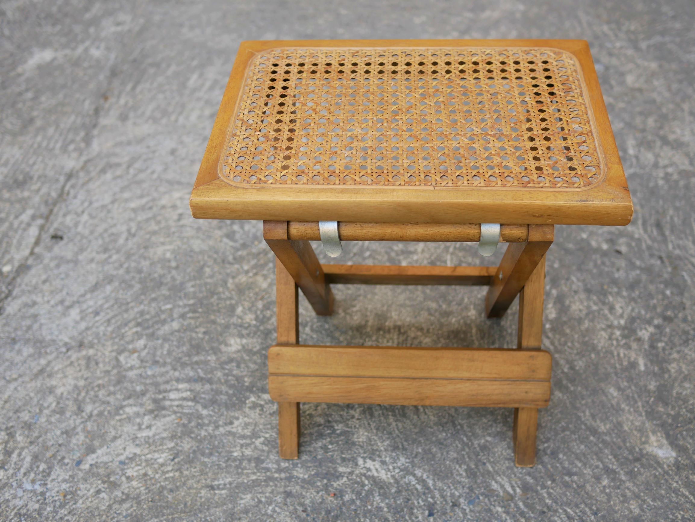 Wooden stool and folding caning