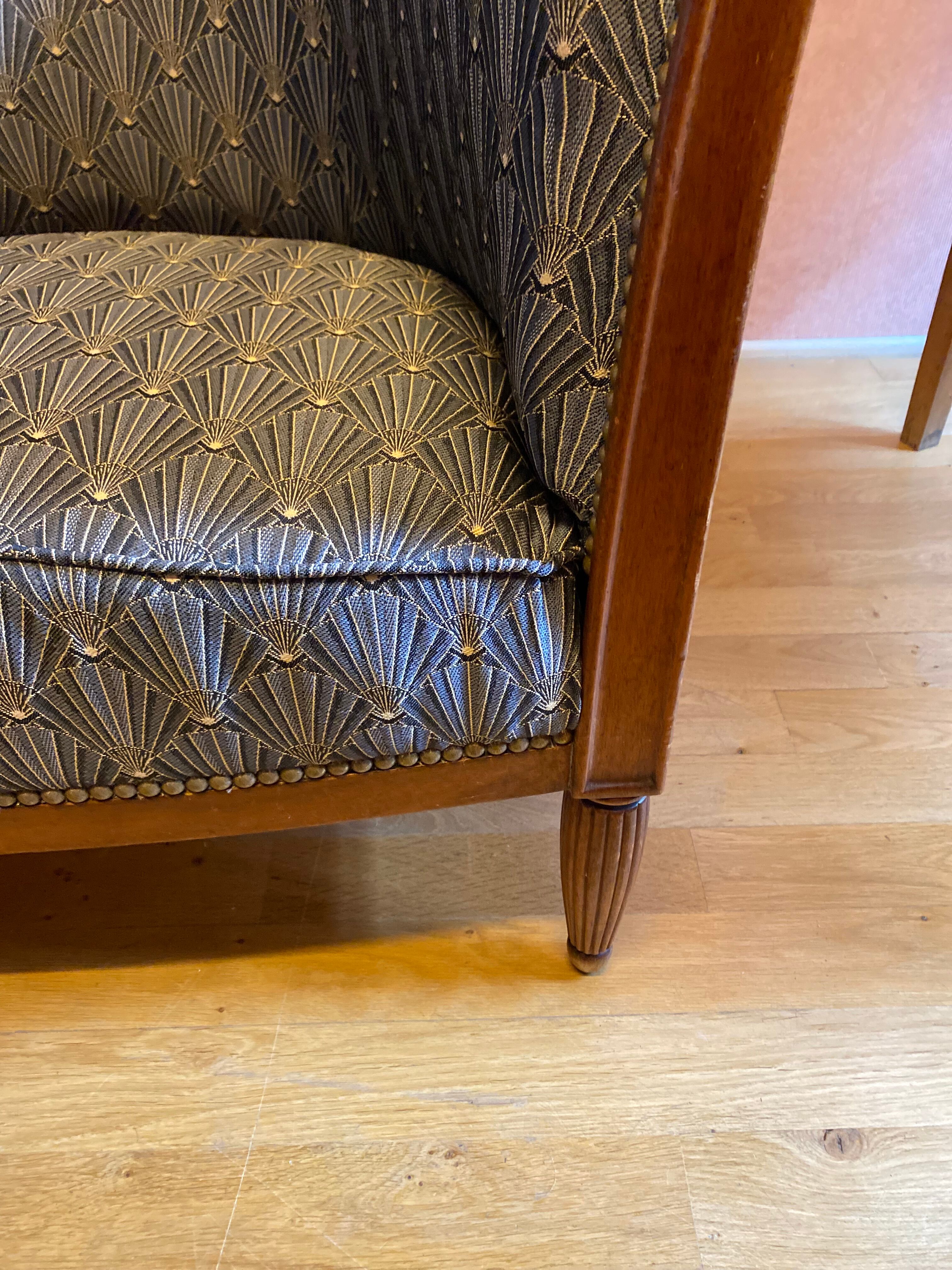 Pair of Art Deco style armchairs, refurbished. Upholstery fabric for armchairs.