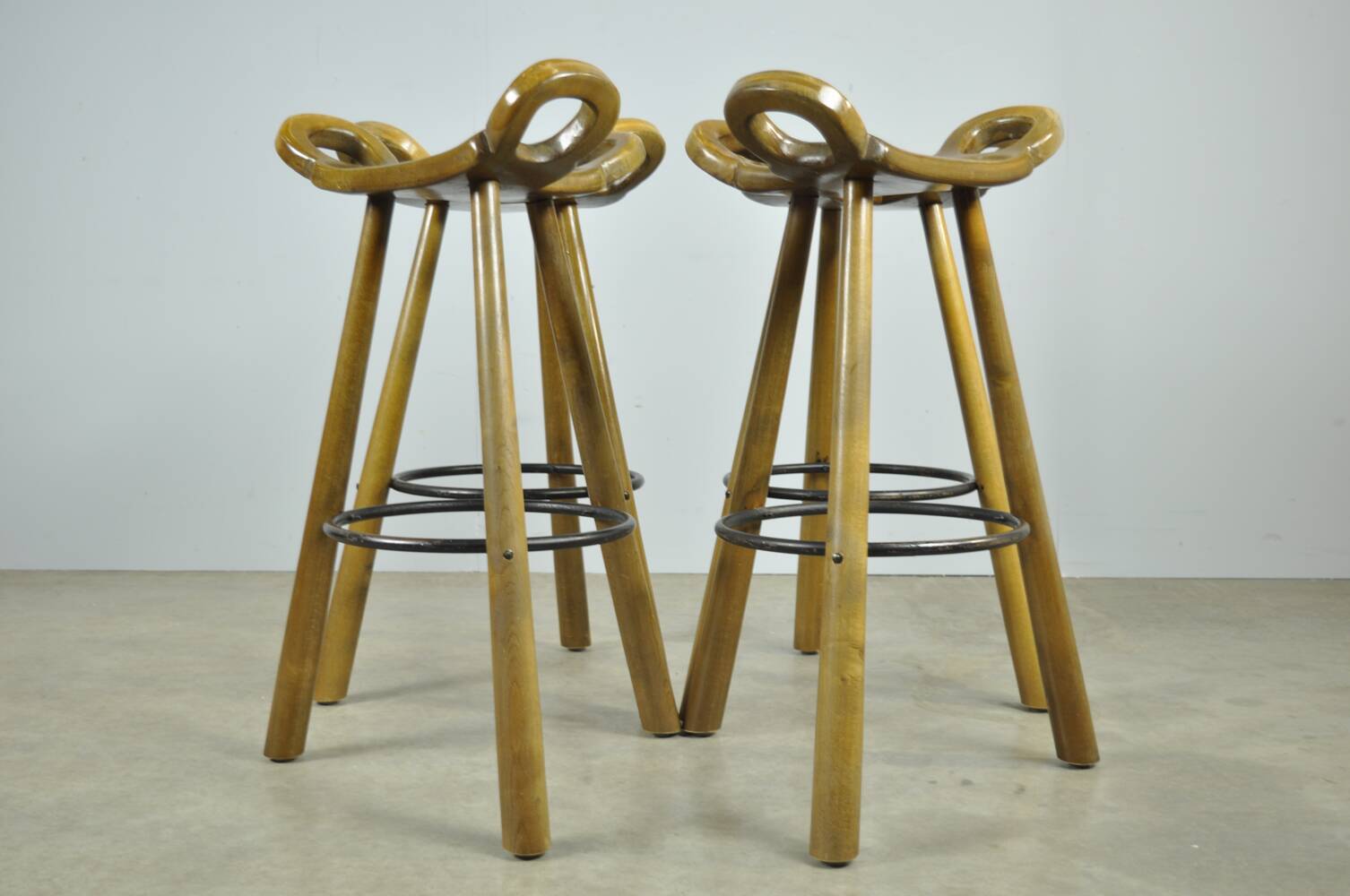 Special vintage brutalist SPANISH Marbella bar stools, 1970s Spain