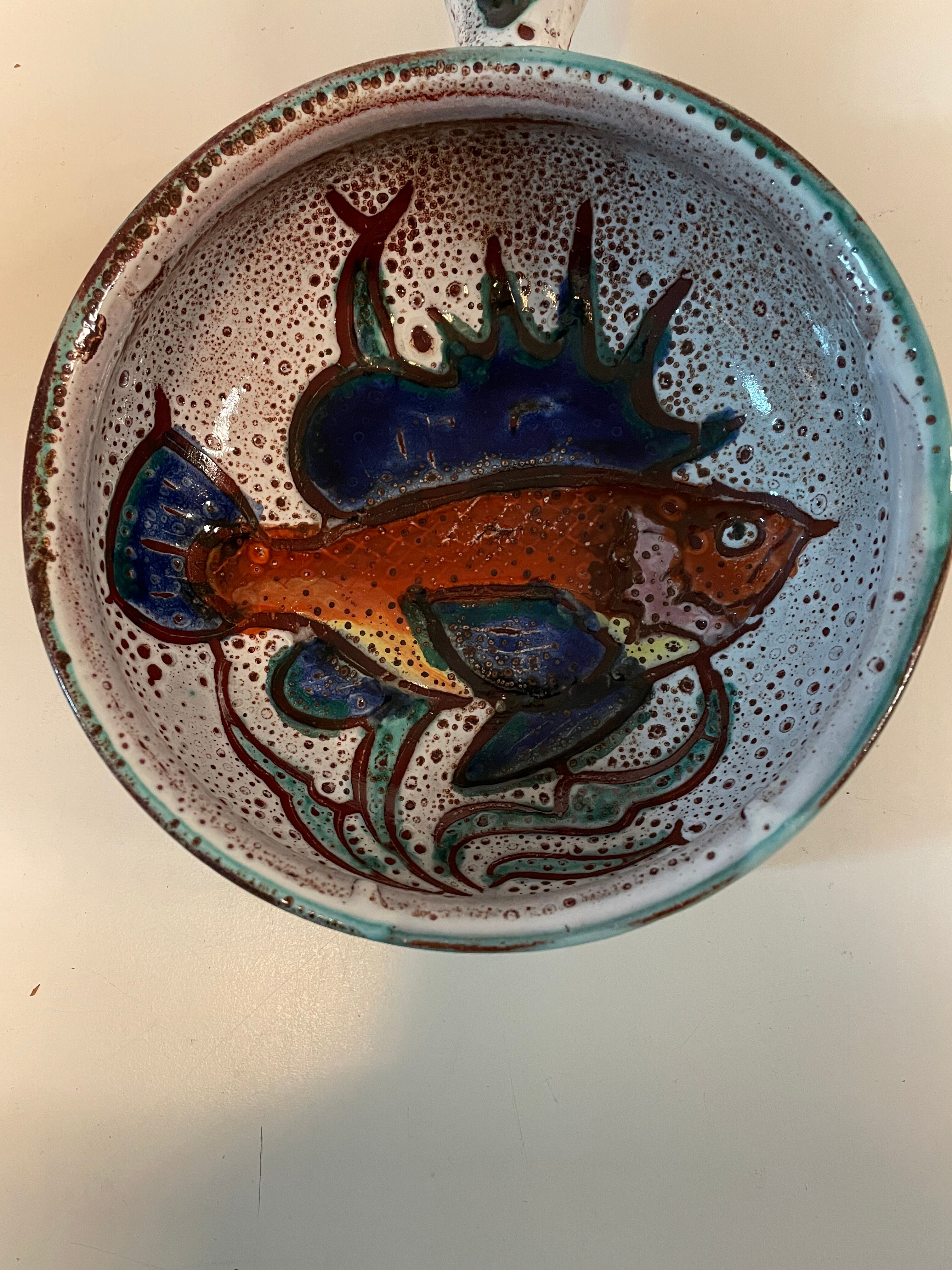 Vintage frying pan decorated with fish Vallauris