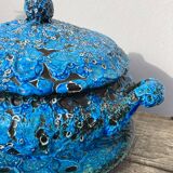 Glacier ennamel tureen vintage turquoise blue 1960 / cyclops varnished earthenware by Charles Cart