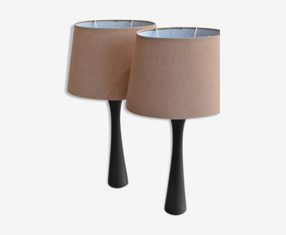Lampes en bois vintage habitat avec ses abat-jours en toile beige