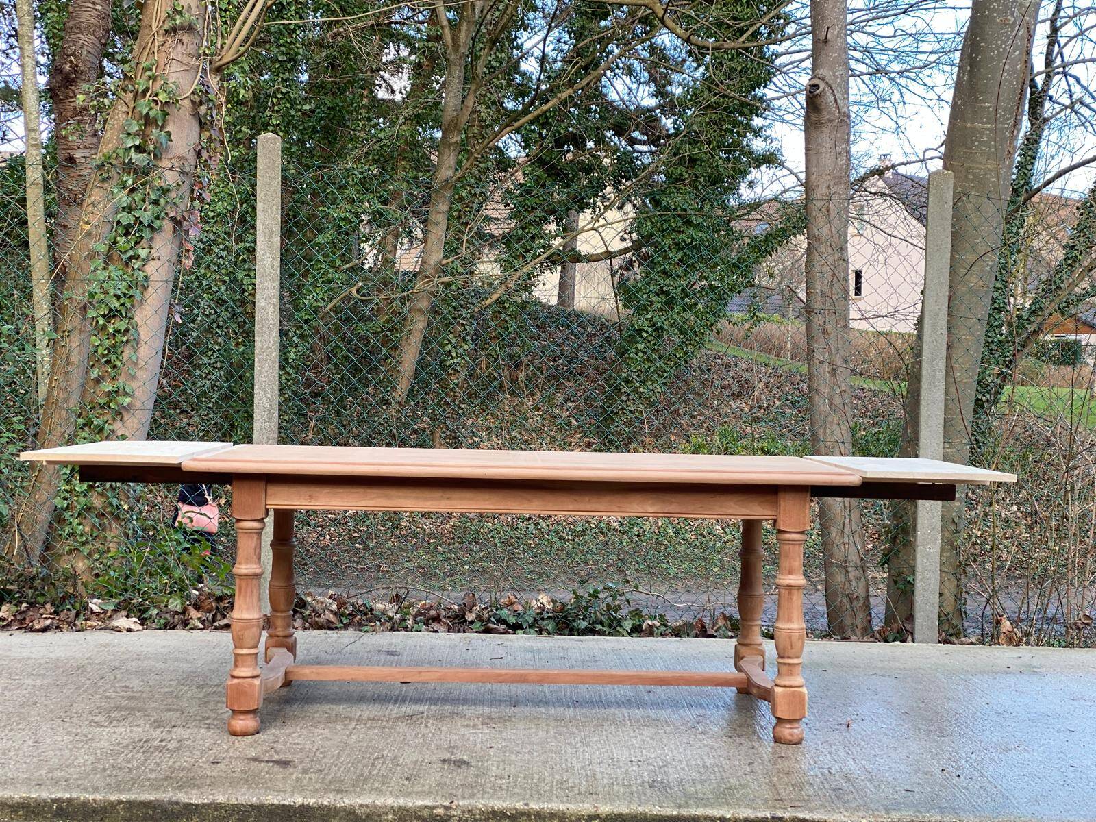 Renovated extendable farmhouse table in solid raw cherry wood 265cm