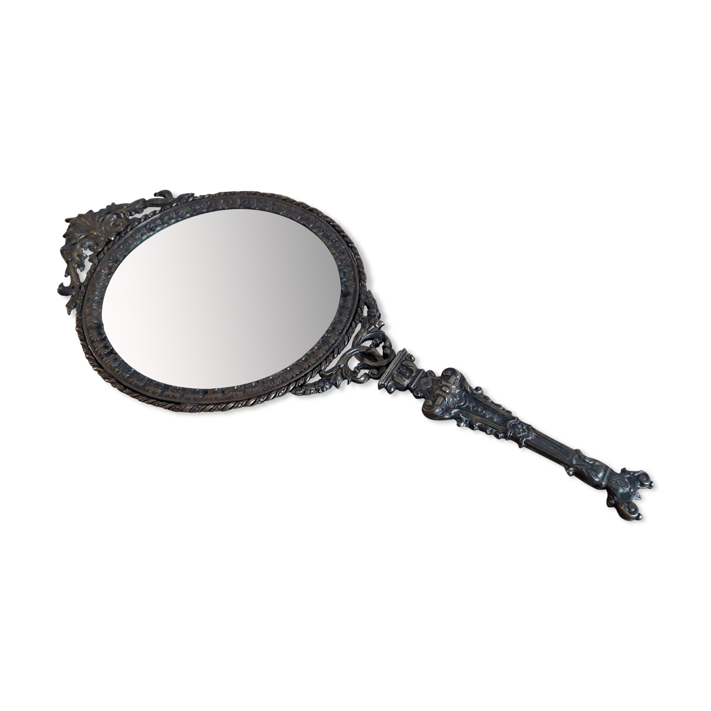 Old brass hand mirror - 25x12cm