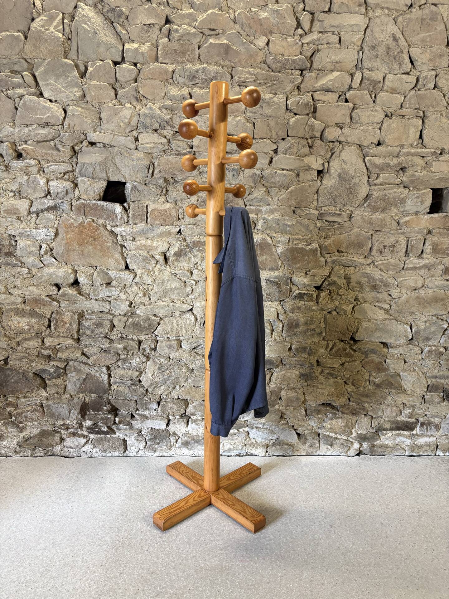 Solid pine coat rack, 1980