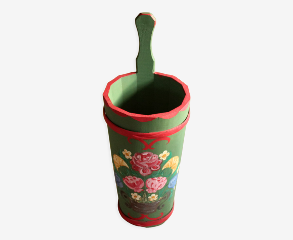 Porte-parapluies traditionnel en bois fait à la main et peint à la main, vintage des années 1950